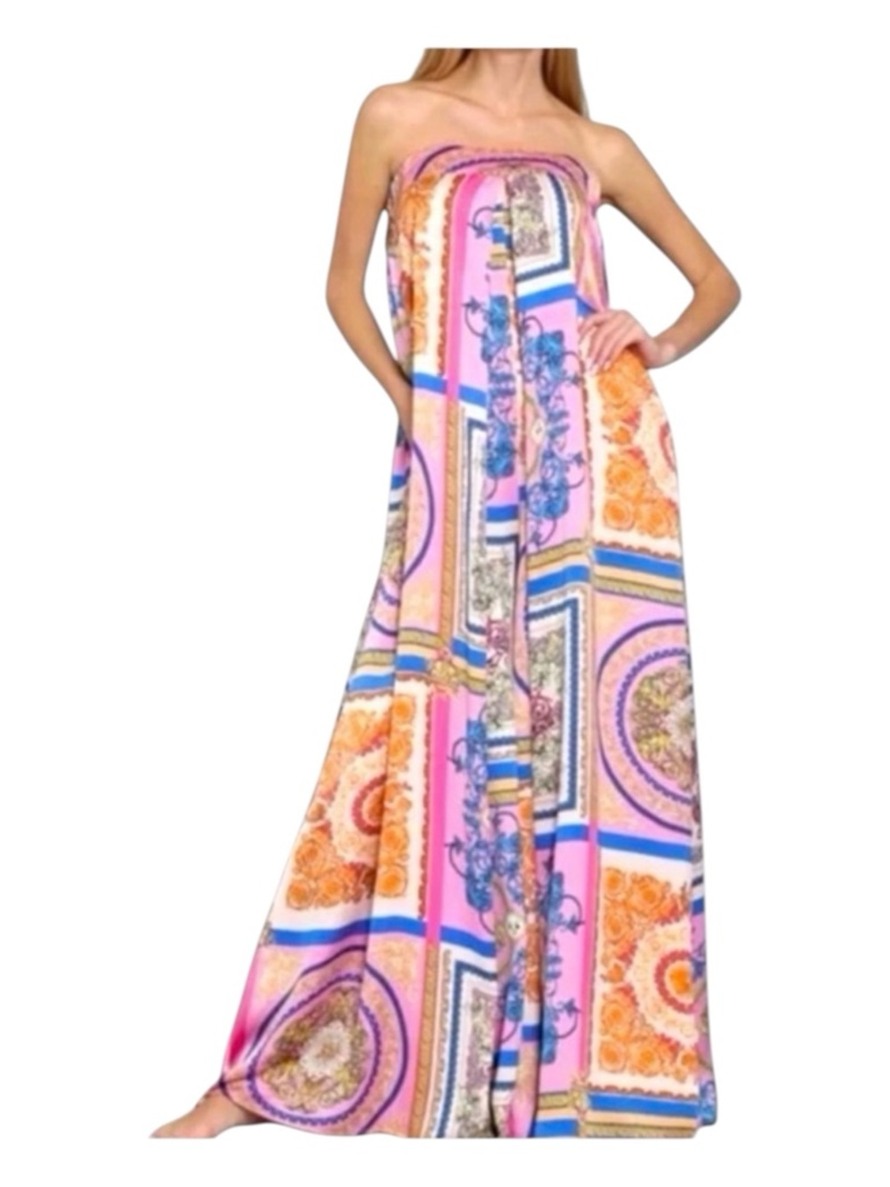 AAKAA Colorful Strapless Wide Leg Oversized Jumpsuit, Size M.